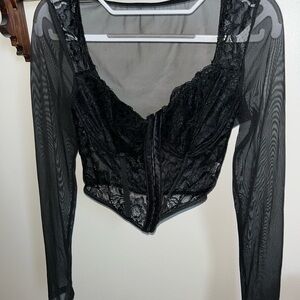 SHEIN Black Lace Long Sleeve Crop Top